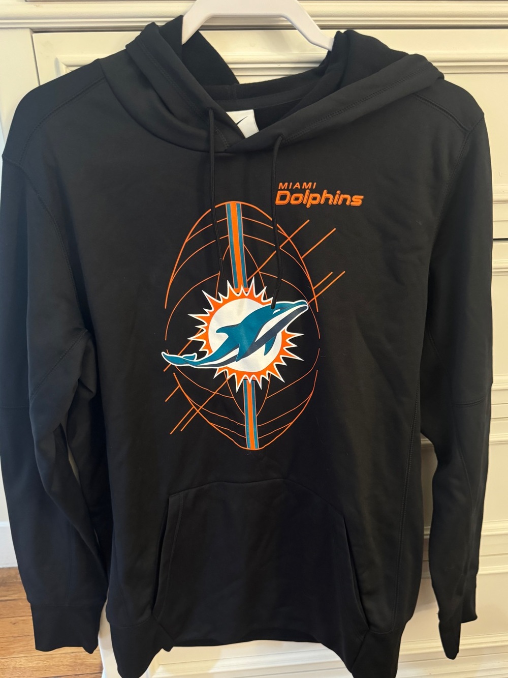Nike Miami Dolphins NFL Football Black Hoodie with Teal & Orange Graphic